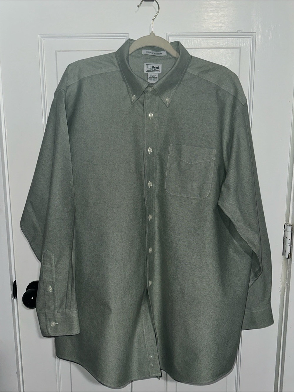 L.L. Bean Light Olive/Sage Green Button-Down Shirt with Chest Pocket